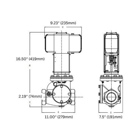Asco H117AL122F1 Hydramotor High-Flow Gas Valve Dimensions