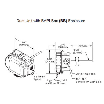 BAPI BA/10K-2[XP]-D-4-BB-TS Duct Temperature Sensor