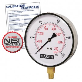 Baker 421AVND-100 Pressure Gauge 0-100 PSI with NIST Traceable Certificate