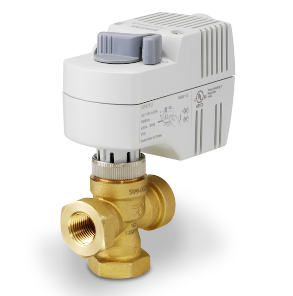 Siemens Building Technology 243-00231 Three-Way Zone Valve Assembly 1/2" 2.5Cv Valve Body & 24V Normally Open Spring Return Actuator